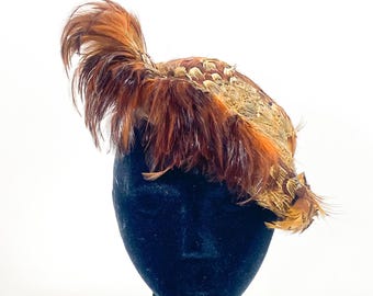 Hildagarde Vintage 1940’s Pheasant Feathered Hat Fascinator 1940s Quail Feather Fascinator Hat | Brown Asymmetrical  main image 4