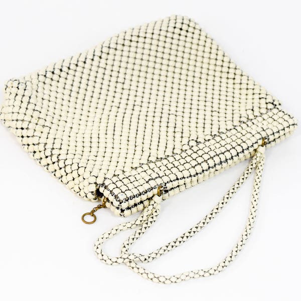 1940s Creme Enamel Mesh Purse | 40s White Enamel Handbag | Whiting and Davis