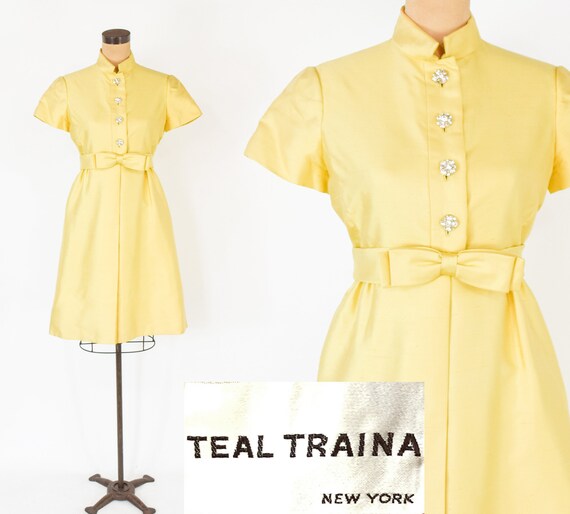 1960s Yellow Silk Shantung Party Dress | 60s Yello
