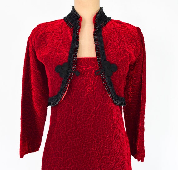 1960s Red Velvet Dress & Jacket | 60s Red Velvet … - image 8