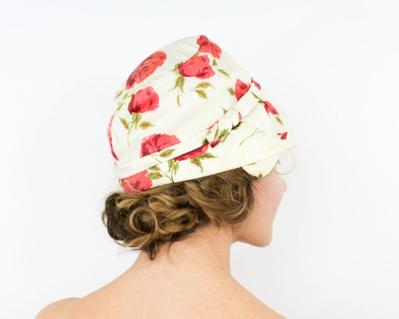 1950s White & Red Flower Hat | 50s Red Rose Flowe… - image 2