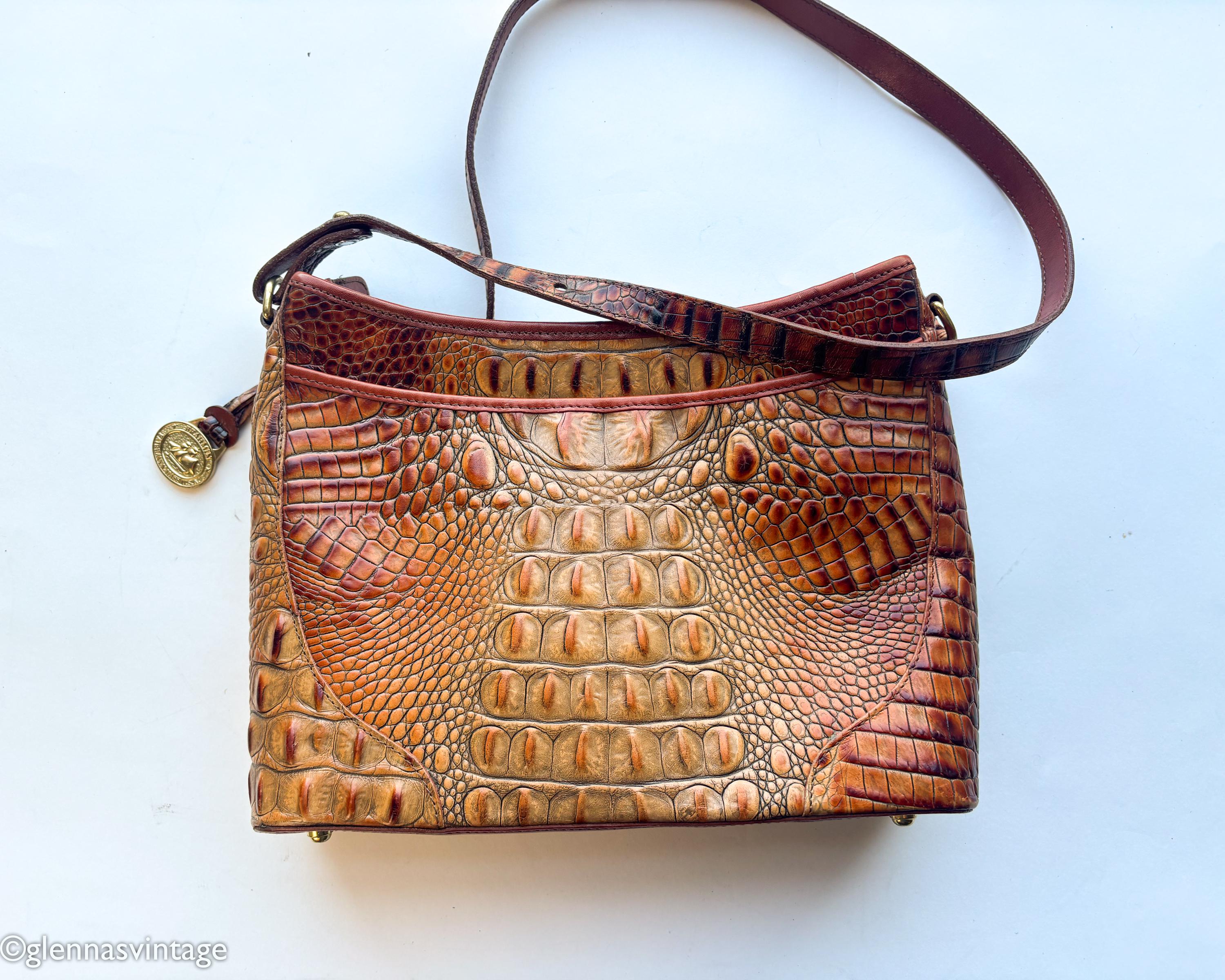 BRAHMIN Melbourne Manhattan Pecan Croc Embossed Leather  Brahmin Croc-Embossed Leather Shoulder Bag in Whiskey Brown display picture 1