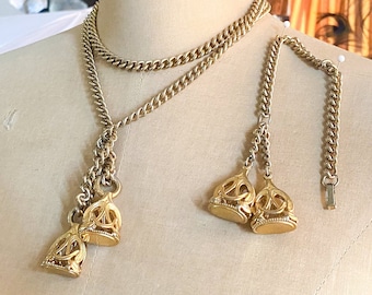 1950s Gold Necklace & Bracelet Set | 50s Gold Lariat Necklace Set