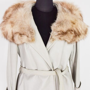 1960s Gray Leather Trench Coat 60s Dove Gray Fox Fur Collar Coat dan di modes Medium image 8