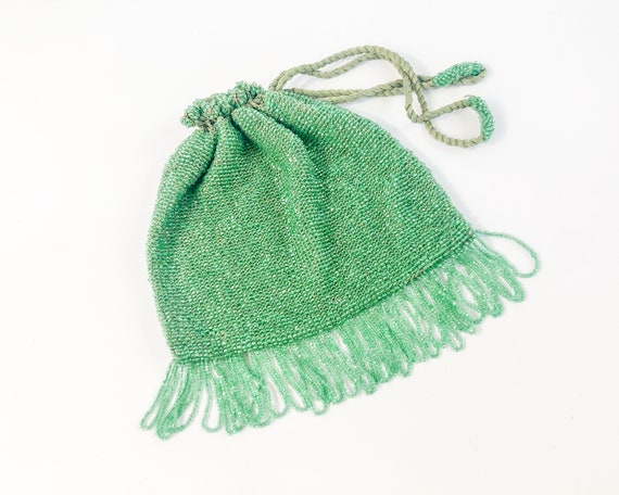 1900s Green Beaded Evening Bag | Green Beaded Pouc