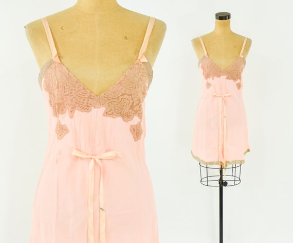 1920s Peach Silk Romper Lingerie | 20s Pink Silk … - image 1