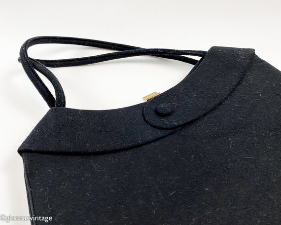 1950s Black Wool Evening Handbag | 50s Black Wool… - image 4