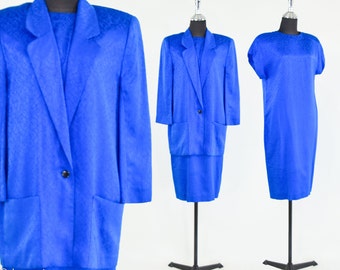 1980s Royal Blue Silk Dress Suit | Liz Claiborne, Medium