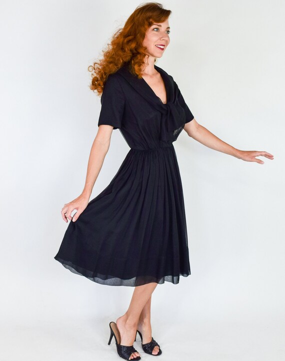 1950s Black Chiffon Dress | 50s Black Chiffon Par… - image 4