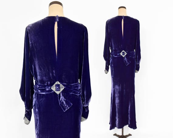 1900s Purple Silk Velvet Gown | Purple Beaded Eve… - image 3