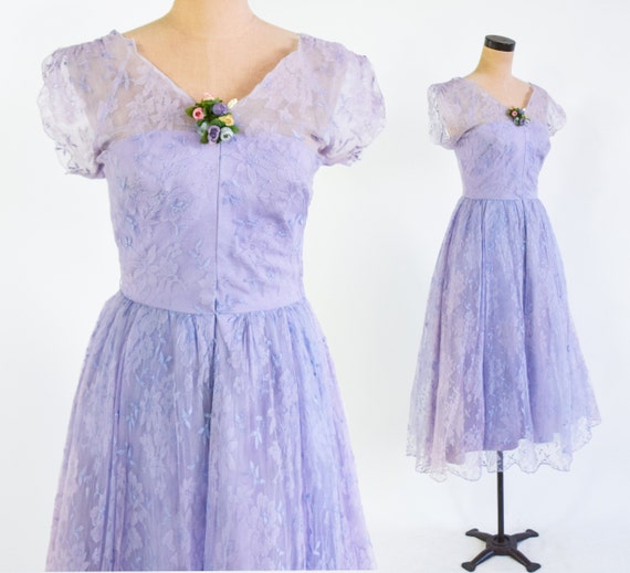 1940s Lavender Purple Lace Evening Dress | 40s La… - image 1
