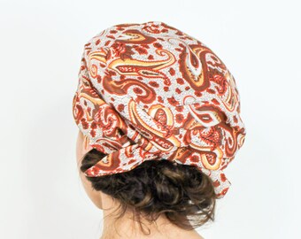 1950s Paisley Print Turban | Vintage  Brown & Orange Rayon Hat