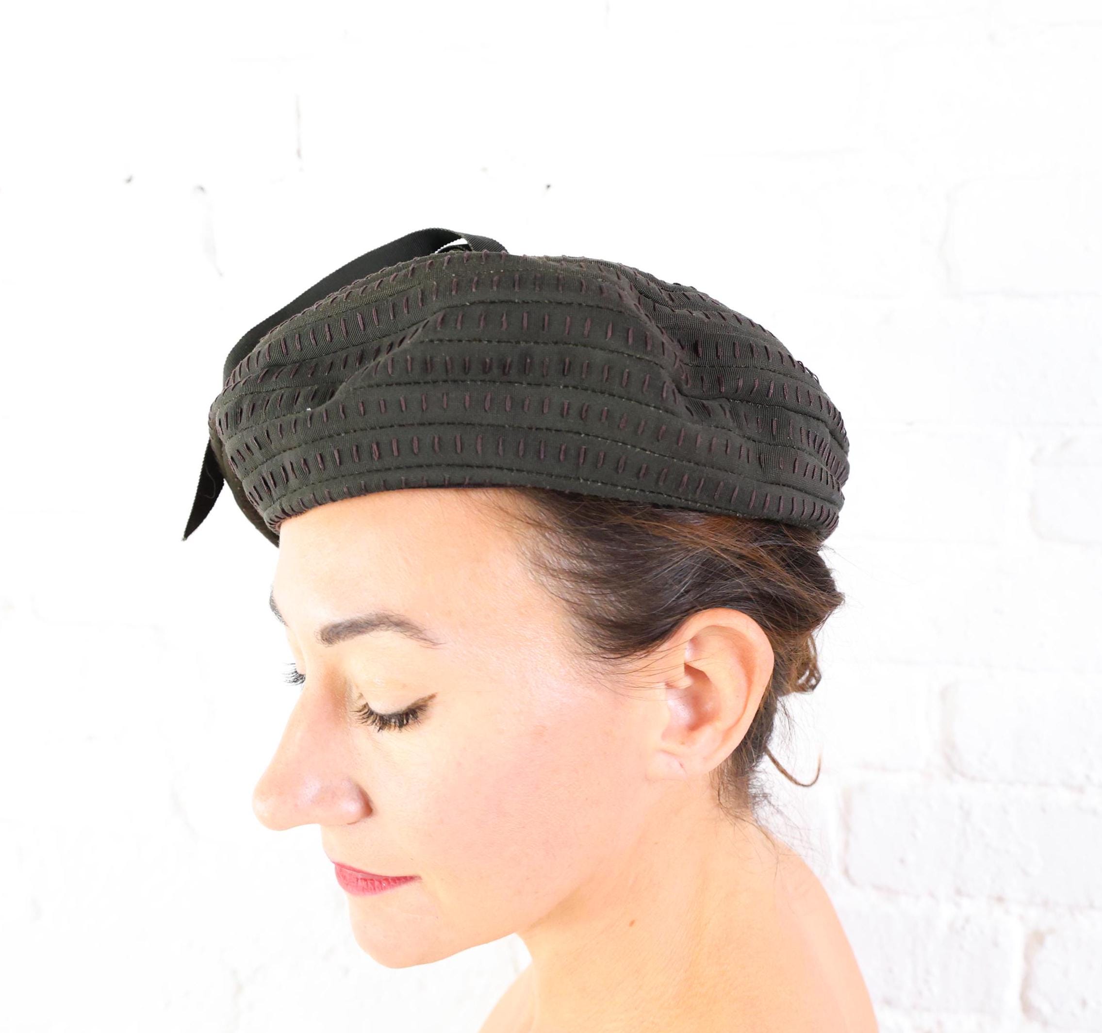 Vintage Sienna Brown Wool Adjustable Beret Hat w/ Black Grosgrain Ribbon Trim Wool Hat with Grosgrain Ribbon Trim – Persuasion Vintage main image 2