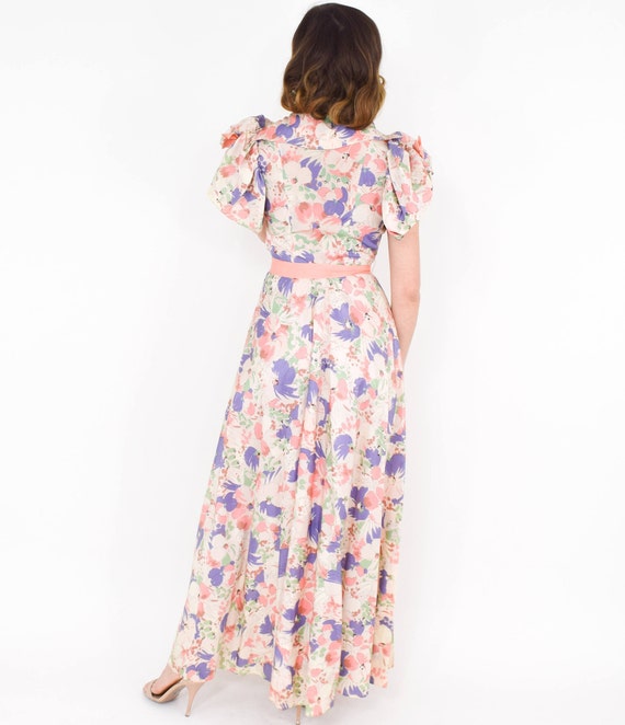 1930s Creme Floral Evening Dress | 30s Peach Flor… - image 3