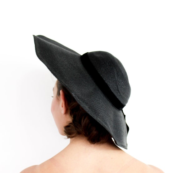 1940s Black Wide Brim Hat | 40s Black Saucer Hat … - image 5
