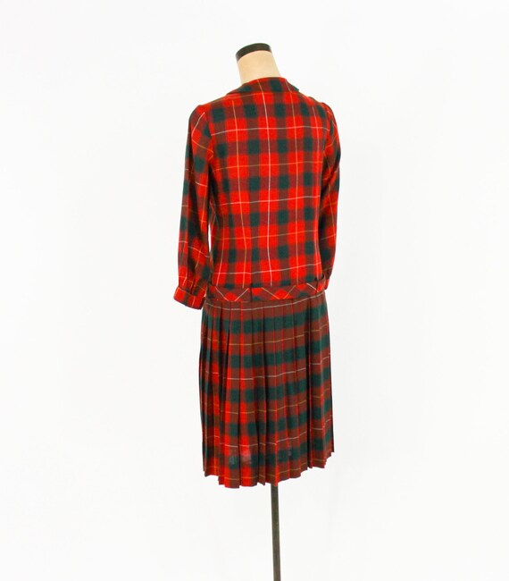 1960s Red Plaid Wool Dress | 60s Plaid Red & Gree… - image 5