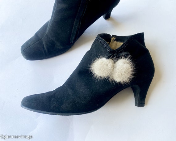 1950s Black Suede Short Boots | 50s Black Suede B… - image 3