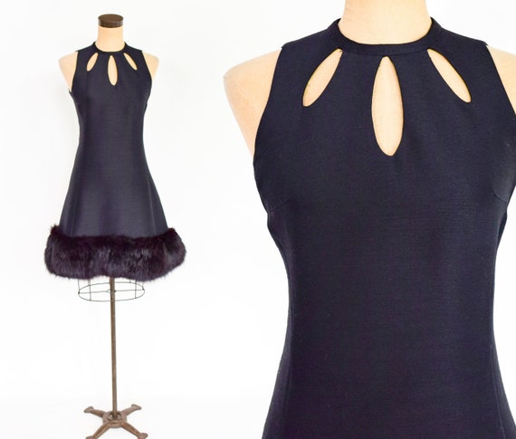1960s Black Silk Shantung Dress | 60s Black Cockta
