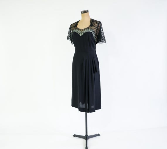 1940s Black Lace Crepe Dress | Vintage Black Cock… - image 6