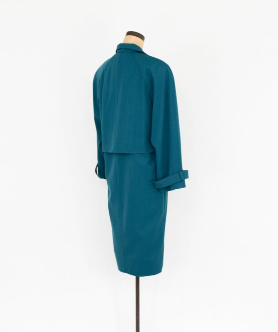 1980s Blue Wool Gabardine Dress | 80s Aqua Wool G… - image 6