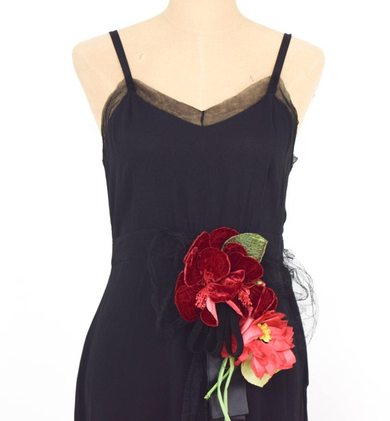 1930s Black Silk Evening Dress | 30s Black Silk C… - image 3