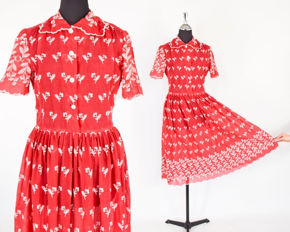 Vintage 1950/'s Cotton Organza Cutwork Floral Halter-neck Dress Bridal Gown