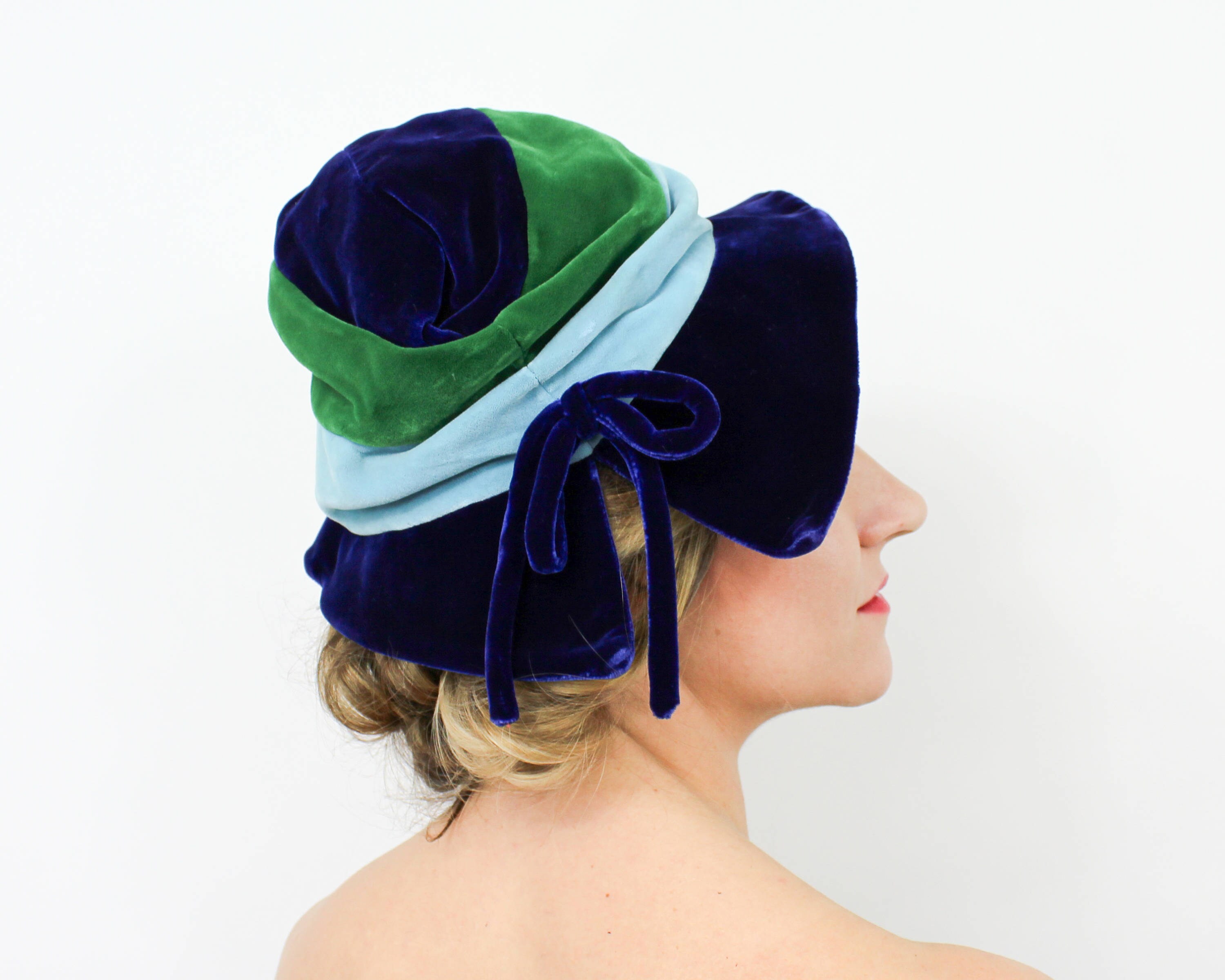 1960s Blue Velvet Slouch Hat 60s Blue 