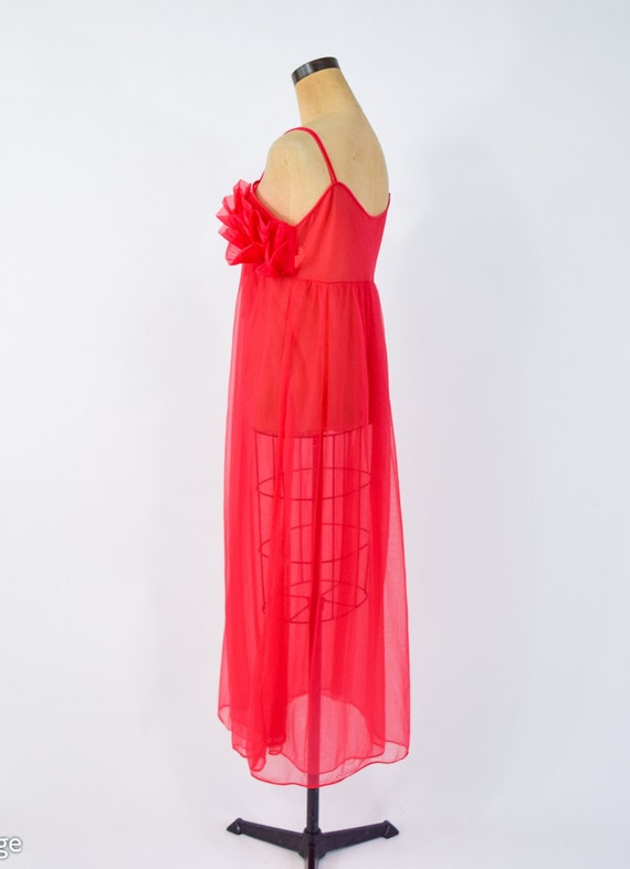 1950s Red Nylon Nightgown | 50s Red Long Nightgow… - image 4