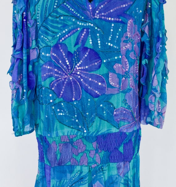 1980s Blue Silk Chiffon Ruffled Party Dress | 80s… - image 9