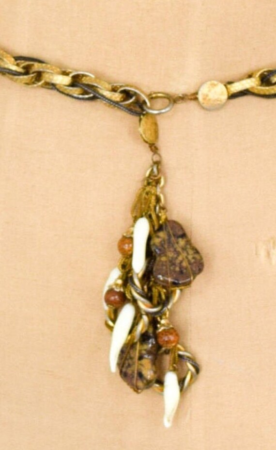 1970s Bronze Chain Belt | Vintage Glass & Stone Brass Belt  display picture 2