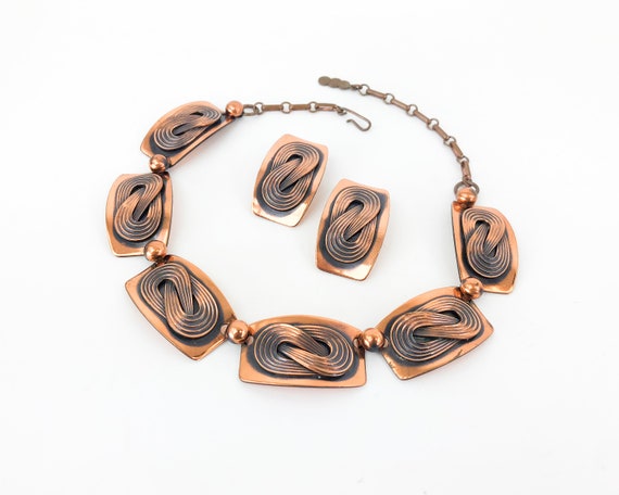 1950s Copper Jewelry Set | 50s Copper Swirls Neck… - image 4