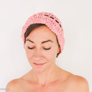 1970s Pink Crochet Hat 70s Pink Crochet Cloche 1920s-like Pink Cloche One Size image 3