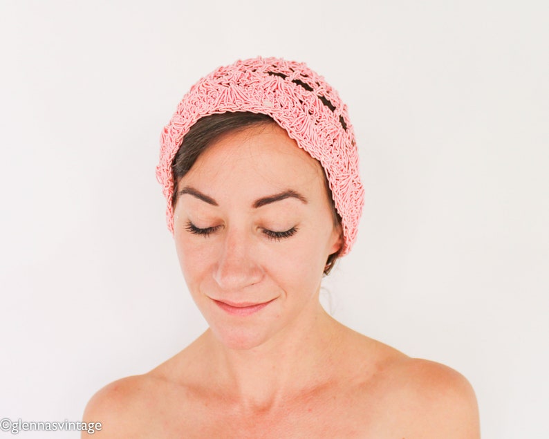 1970s Pink Crochet Hat 70s Pink Crochet Cloche 1920s-like Pink Cloche One Size image 3