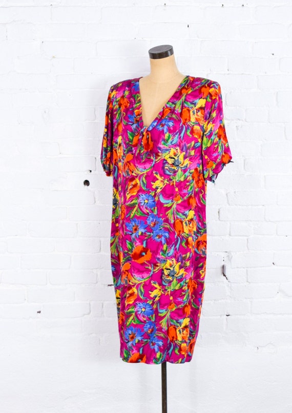 Ungaro | 1980s Pink Flowered Dress | 80s Magenta … - image 3