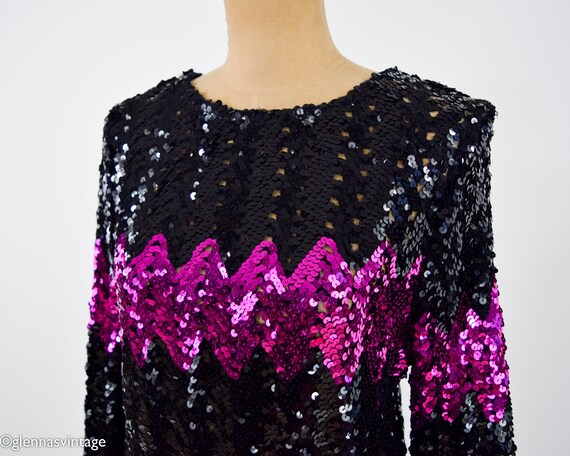 1980s Black Sequin Evening Sweater | 80s Black & … - image 7