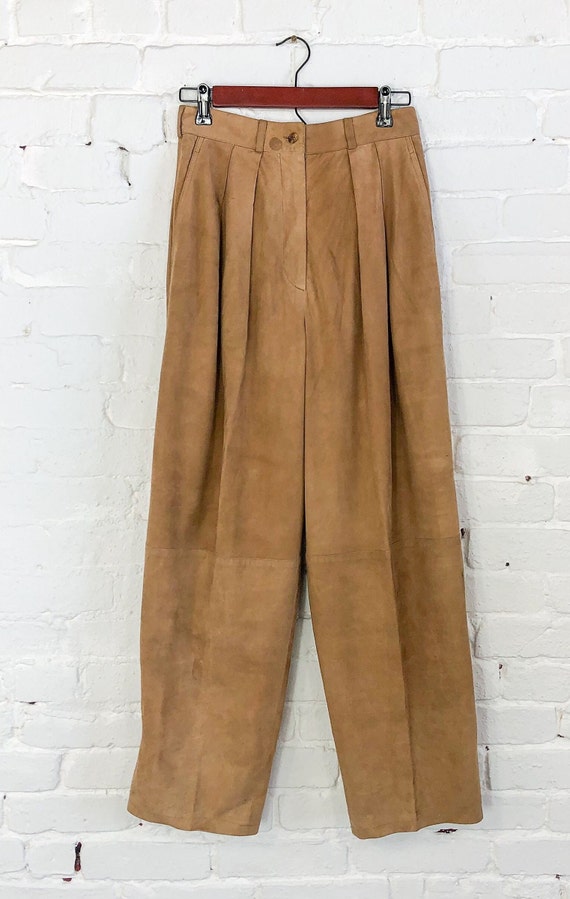 1980s Brown Suede Leather Pants | 80s Tan Suede P… - image 2