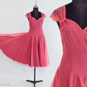 1940s Mauve Pink Party Dress 40s Pink Chiffon Evening Dress Medium image 1