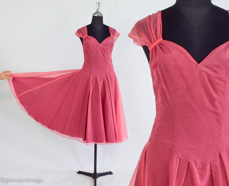 1940s Mauve Pink Party Dress 40s Pink Chiffon Evening Dress Medium image 1