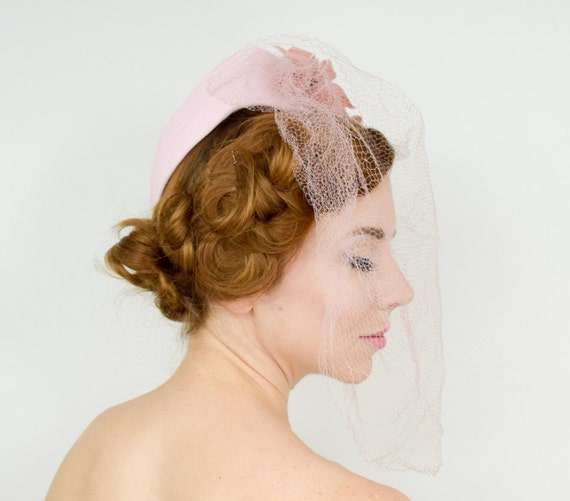 1940s Pink Chiffon Fascinator | 40s Pink Chiffon &