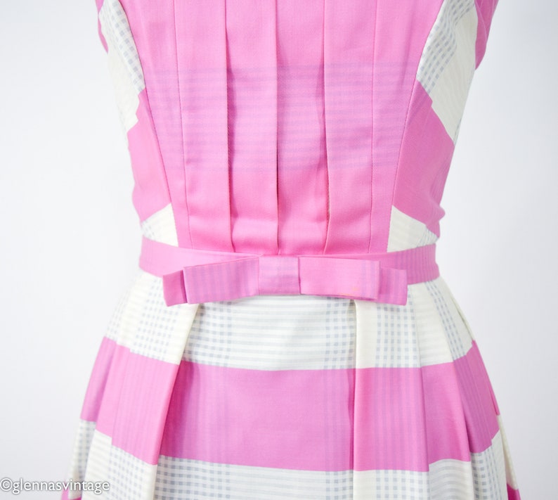 1950s Pink Stripe Cotton Dress 50s Pink Sun Dress Barbie Pink Dress Pat Primo XS image 8
