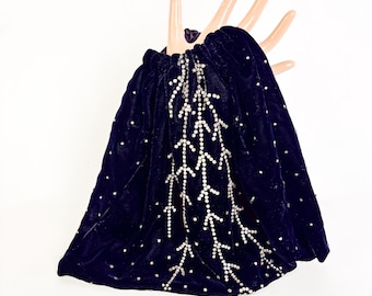 1920s Vintage Black Silk Velvet Bag | Black Beaded Purse