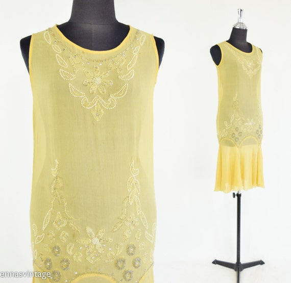 1920s Buttercup Yellow Silk Dress | 20s Yellow Be… - image 2