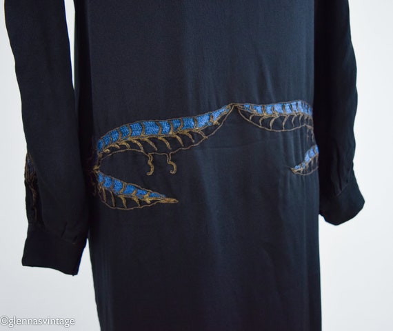 1920s Black Silk Crepe Silk Dress | 20s Art Deco Blac… - Gem