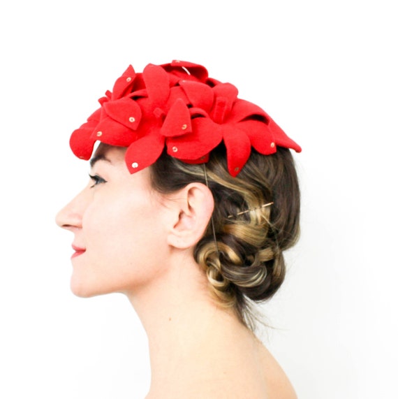1940s Style Red Flowers Fascinator | 40s-style Red