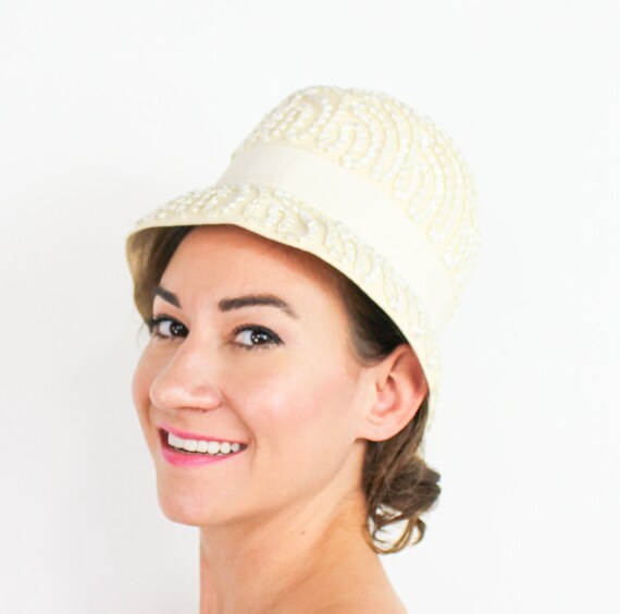 1960s White Wool Bucket Hat | 60s Creme Wool Felt… - image 3