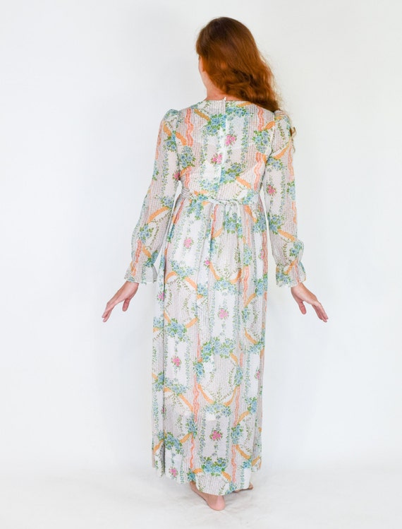 1970s Floral Maxi Peasant Dress | 70s Floral Shee… - image 5