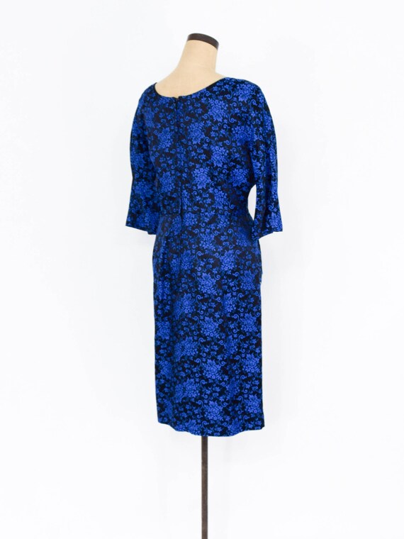 1950s Royal Blue Brocade Dress | 50s Navy Brocade… - image 6