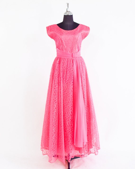 1950s Pink Lace Evening Dress | 50s Pink Lace For… - image 2