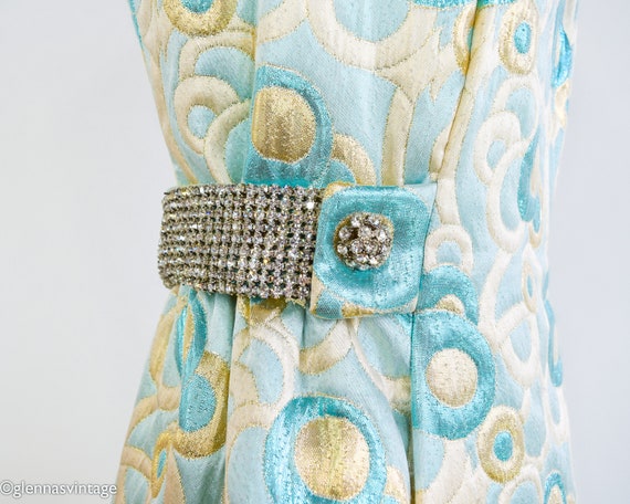 1960s Metallic Blue Brocade Evening Dress | 60s T… - image 7