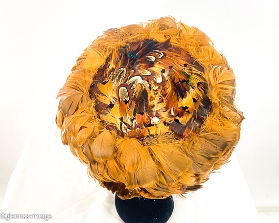1960s Gold Feather Hat | 60s Gold & Brown Feather… - image 5